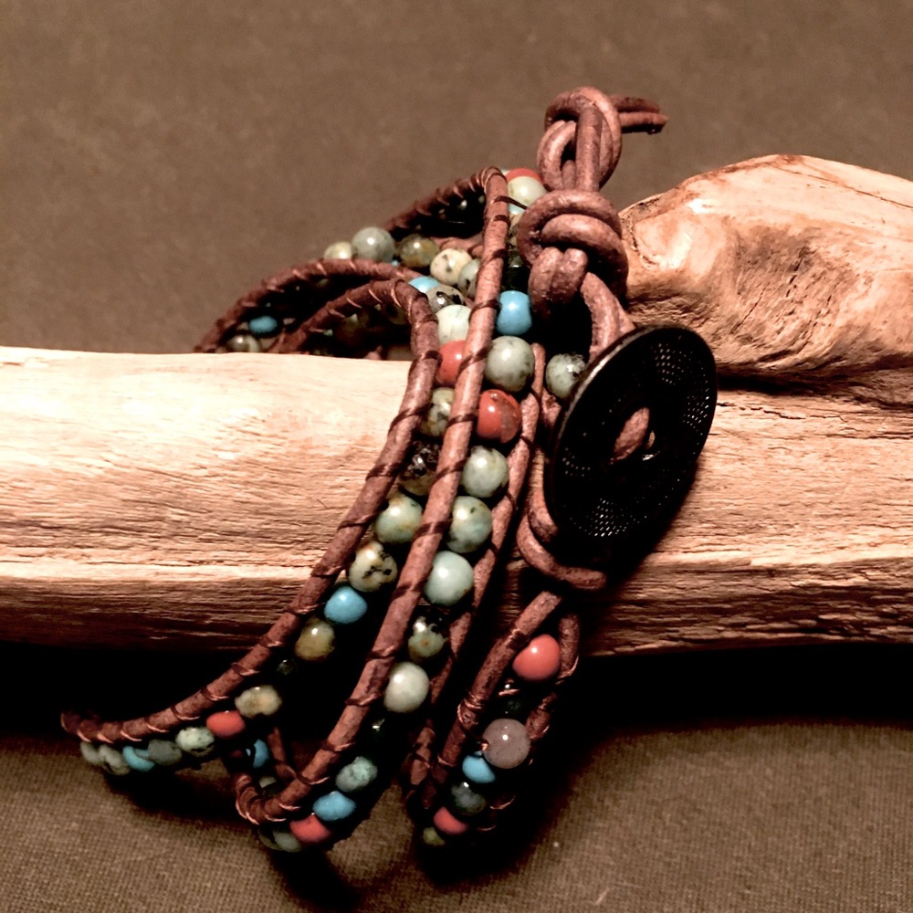 Sundance style gemstone wrap bracelet